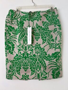 Diane von Furstenberg Green Floral Print Silk Blend Skirt size 10 NWT